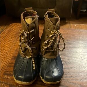 Brown and Blue Duck Boots